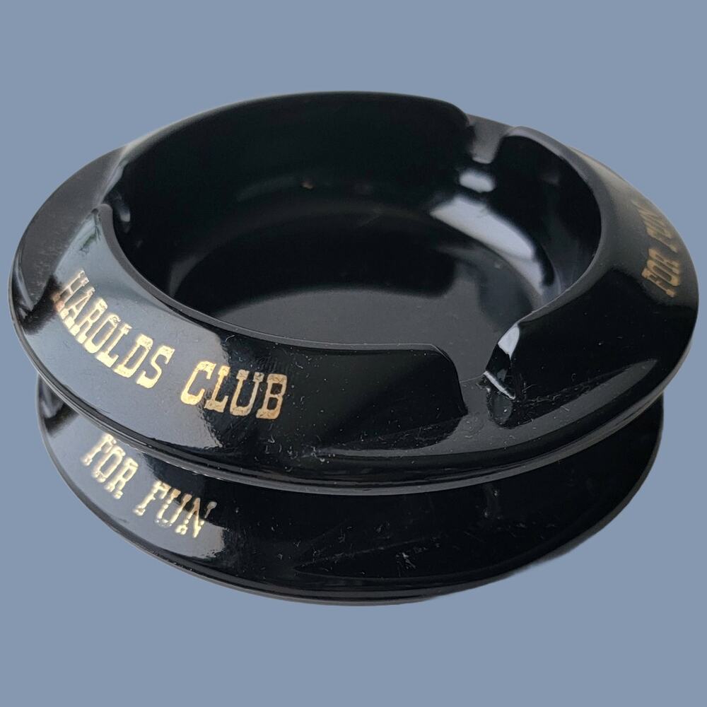 Vintage 1950s Black Amethyst Glass Ashtrays for Harold's Club Reno, NV.